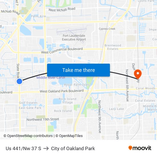 Us 441/Nw 37 S to City of Oakland Park map