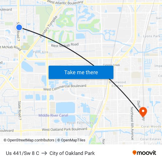 Us 441/Sw 8 C to City of Oakland Park map