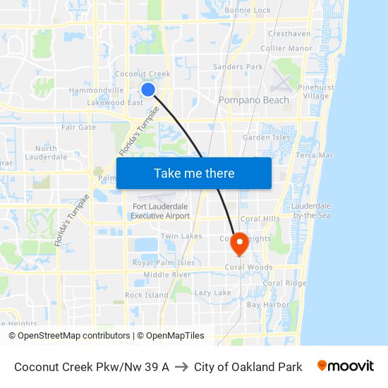 Coconut Creek Pkw/Nw 39 A to City of Oakland Park map