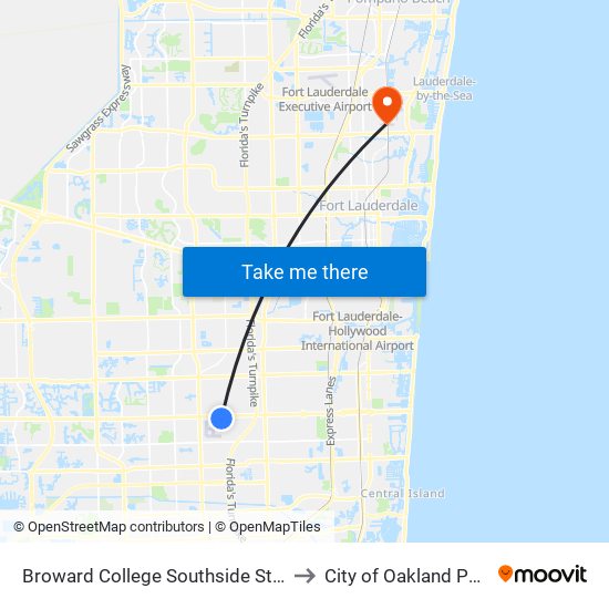 Broward College Southside Stop to City of Oakland Park map