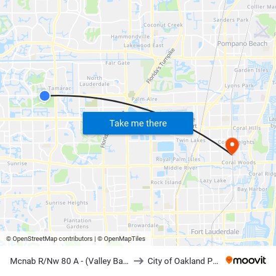 Mcnab R/Nw 80 A - (Valley Bank) to City of Oakland Park map