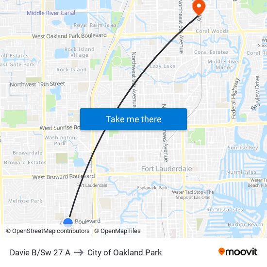 Davie B/Sw 27 A to City of Oakland Park map
