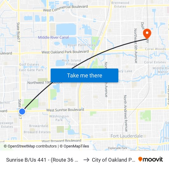 Sunrise B/Us 441 - (Route 36 Only) to City of Oakland Park map