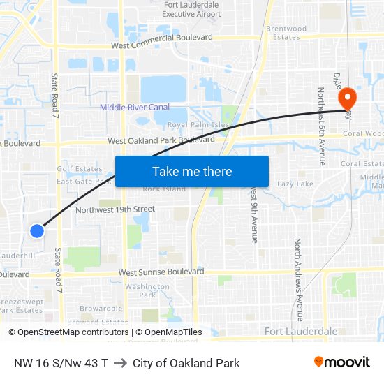 NW 16 S/Nw 43 T to City of Oakland Park map