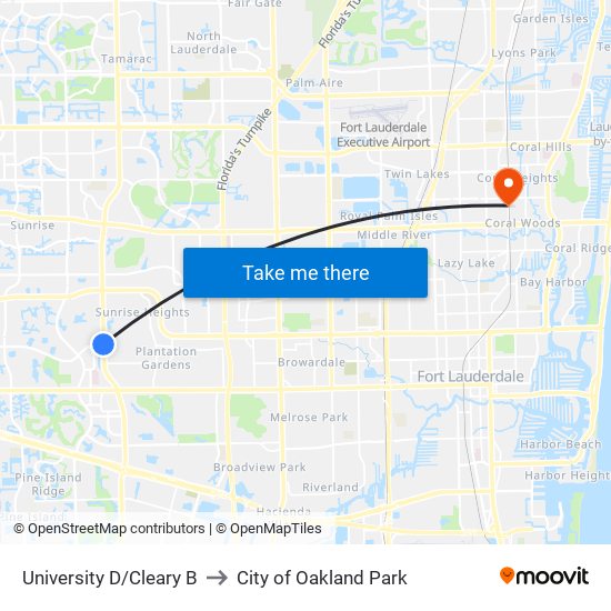 University D/Cleary B to City of Oakland Park map