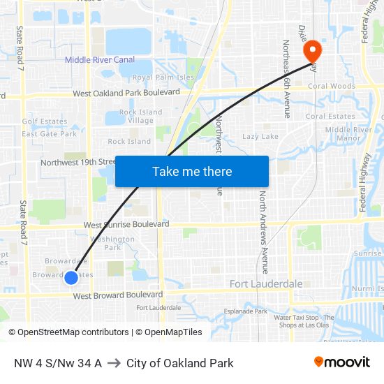 NW 4 S/NW 34 A to City of Oakland Park map