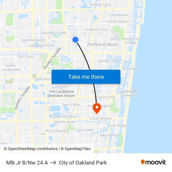 MLK JR B/NW 24 A to City of Oakland Park map