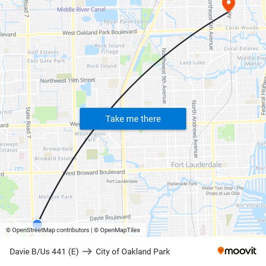 DAVIE B/US 441 (E) to City of Oakland Park map