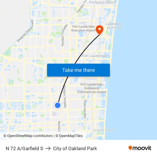 N 72 A/Garfield S to City of Oakland Park map