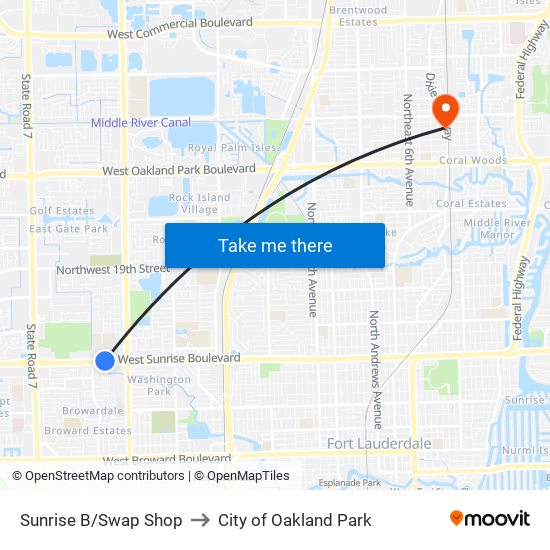 Sunrise B/Swap Shop to City of Oakland Park map