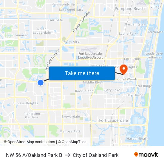 NW 56 A/Oakland Park B to City of Oakland Park map