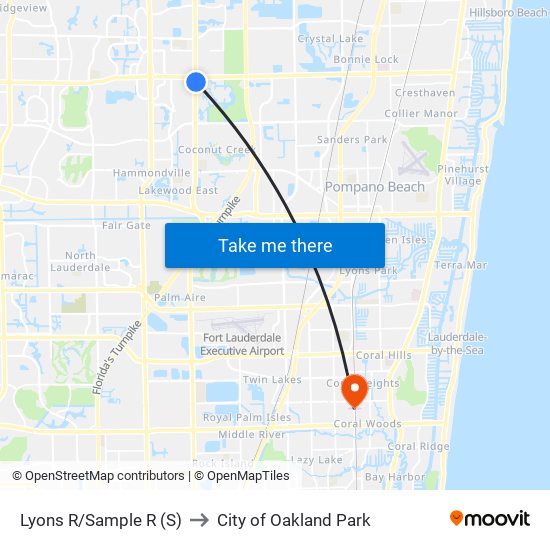 Lyons R/Sample R (S) to City of Oakland Park map
