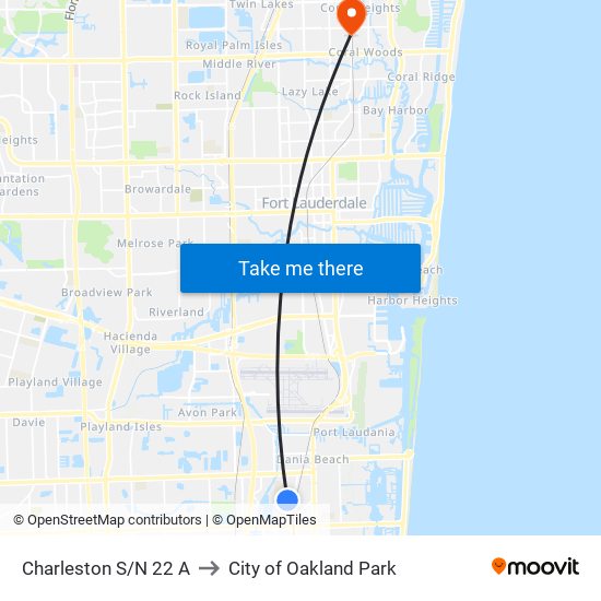 Charleston S/N 22 A to City of Oakland Park map