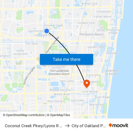 Coconut Creek Pkwy/Lyons R (W) to City of Oakland Park map