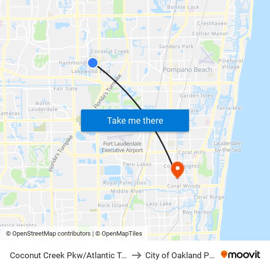 Coconut Creek Pkw/Atlantic Tech to City of Oakland Park map