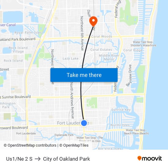 Us1/Ne 2 S to City of Oakland Park map