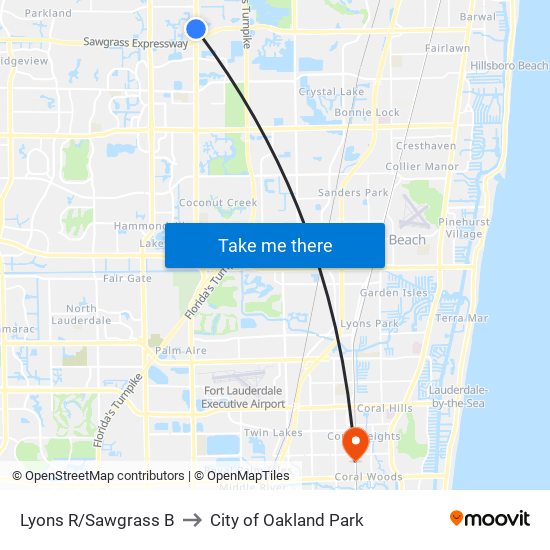 Lyons R/Sawgrass B to City of Oakland Park map