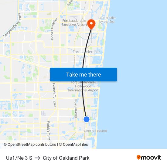 US1/NE 3 S to City of Oakland Park map