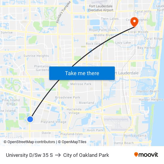 UNIVERSITY D/SW 35 S to City of Oakland Park map