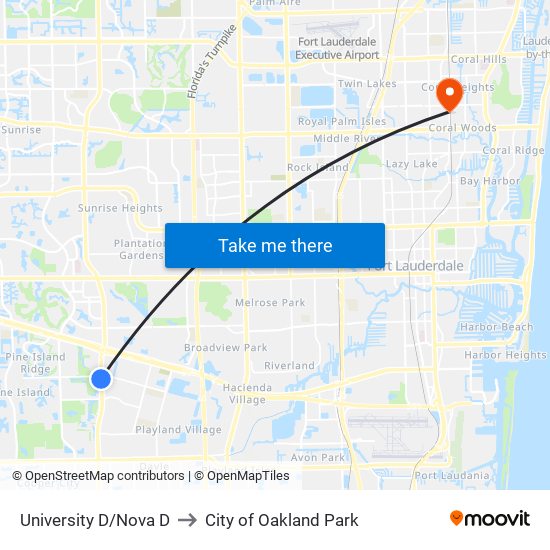 UNIVERSITY D/NOVA D to City of Oakland Park map