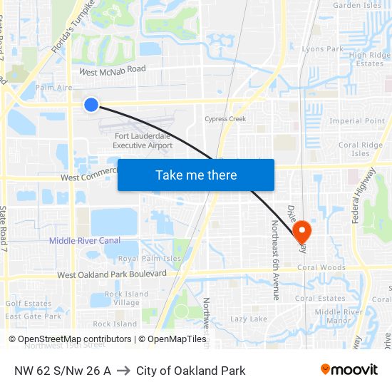 NW 62 S/Nw 26 A to City of Oakland Park map