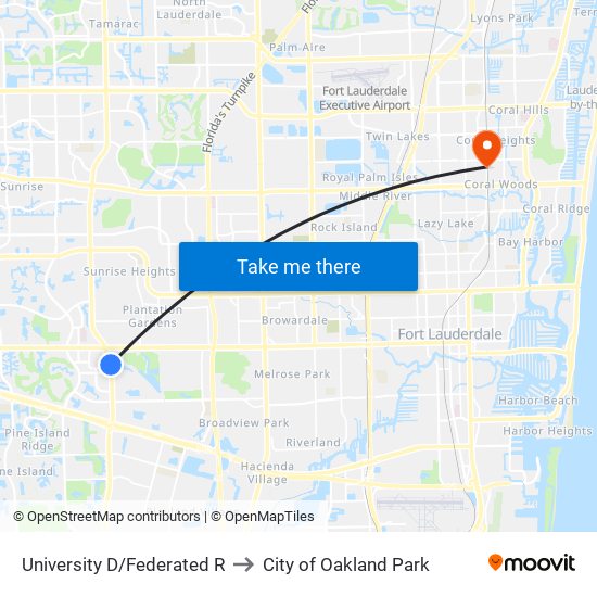 University D/Federated R to City of Oakland Park map