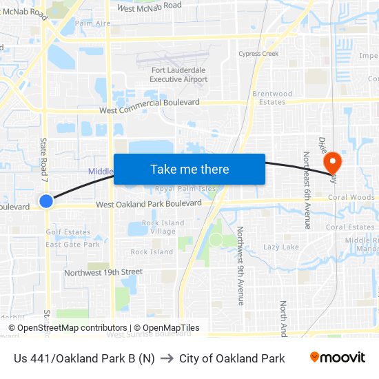 Us 441/Oakland Park B (N) to City of Oakland Park map
