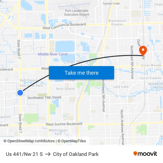 Us 441/Nw 21 S to City of Oakland Park map