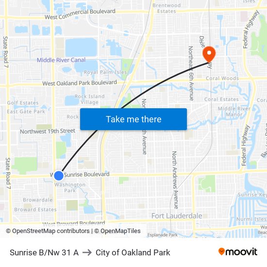 Sunrise B/Nw 31 A to City of Oakland Park map