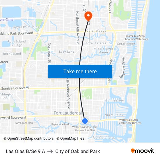 Las Olas B/Se 9 A to City of Oakland Park map