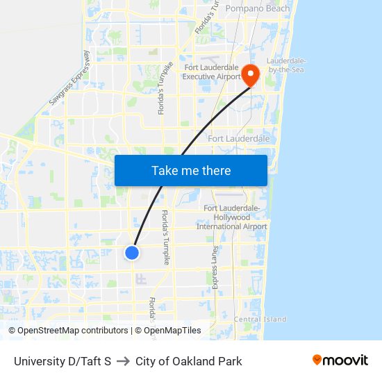 University D/Taft S to City of Oakland Park map