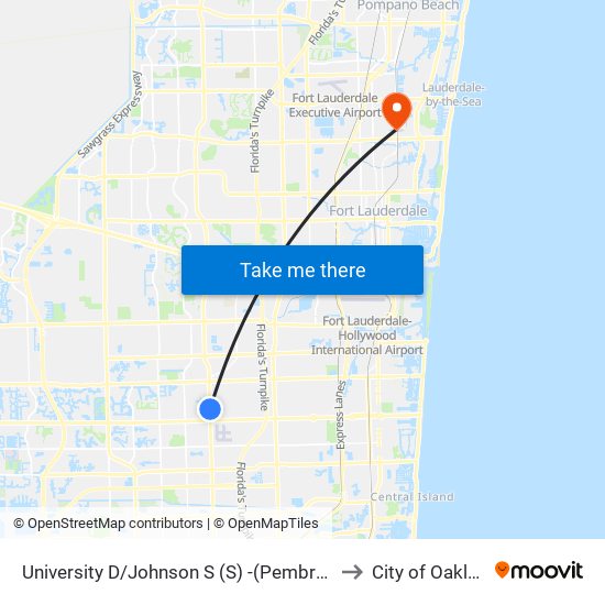 University D/Johnson S (S) -(Pembroke Commons P&R) to City of Oakland Park map