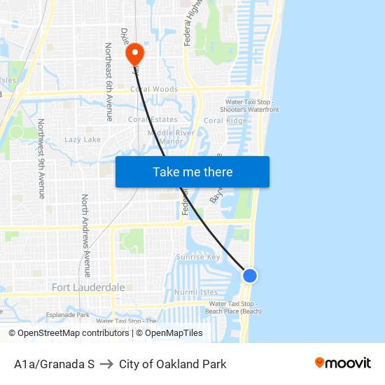 A1a/Granada S to City of Oakland Park map
