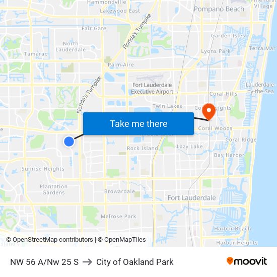 NW 56 A/Nw 25 S to City of Oakland Park map