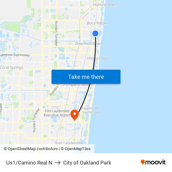 Us1/Camino Real N to City of Oakland Park map