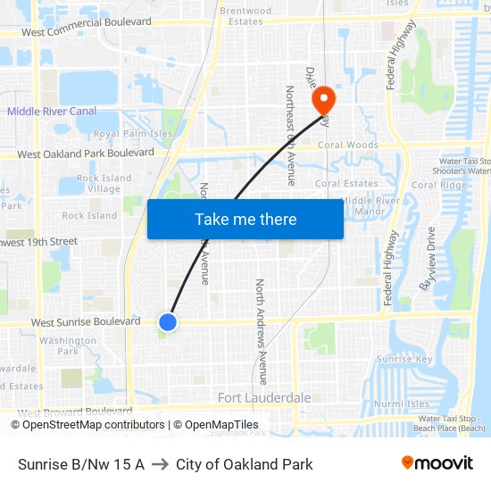 SUNRISE B/NW 15 A to City of Oakland Park map