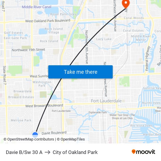 Davie B/Sw 30 A to City of Oakland Park map