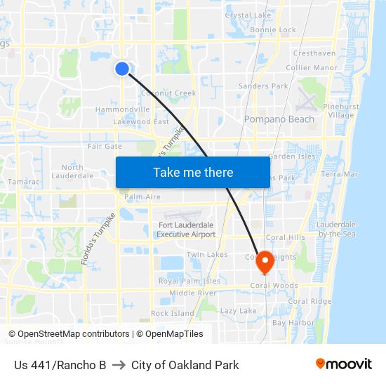 Us 441/Rancho B to City of Oakland Park map