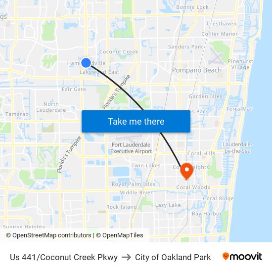 US 441/COCONUT CREEK PKWY to City of Oakland Park map