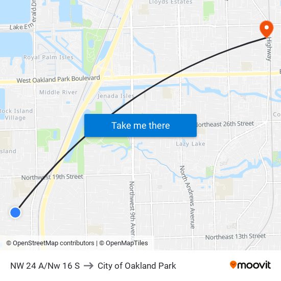 NW 24 A/Nw 16 S to City of Oakland Park map