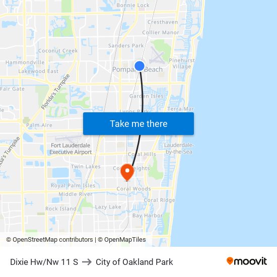 Dixie Hw/Nw 11 S to City of Oakland Park map
