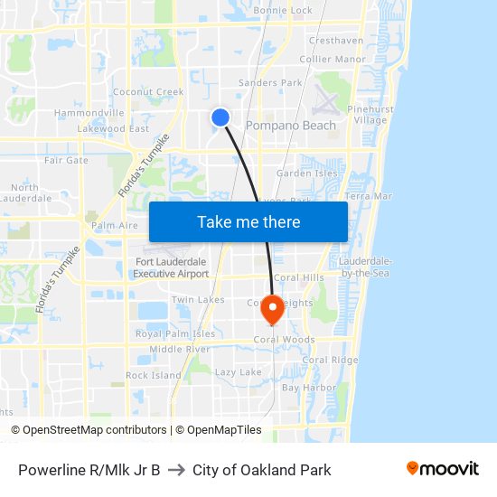 Powerline R/Mlk Jr B to City of Oakland Park map