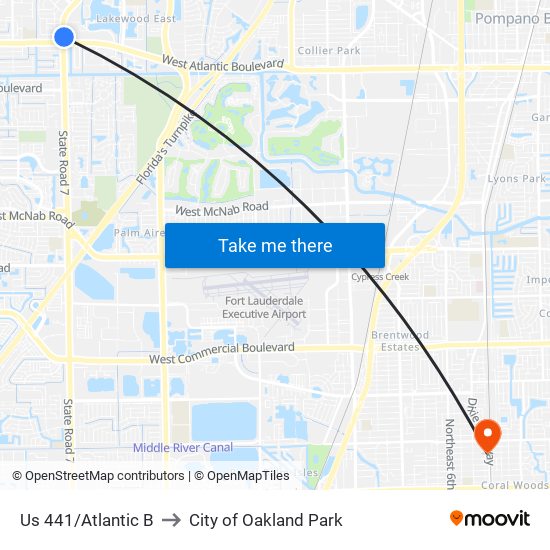 US 441/ATLANTIC B to City of Oakland Park map