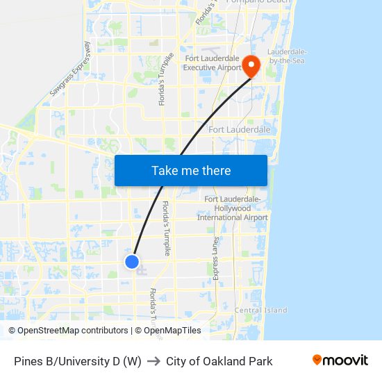 PINES B/UNIVERSITY D (W) to City of Oakland Park map