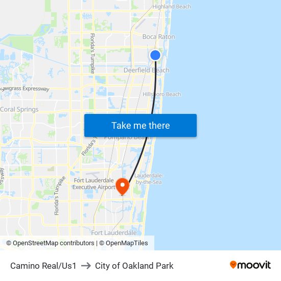 Camino Real/Us1 to City of Oakland Park map