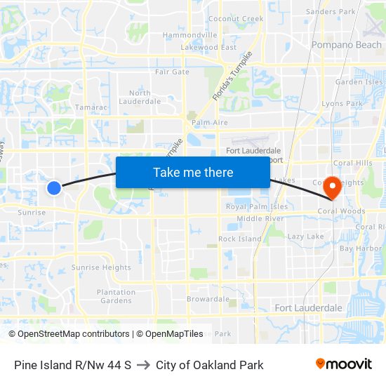 PINE ISLAND R/NW 44 S to City of Oakland Park map