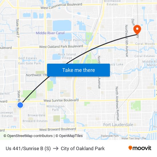 Us 441/Sunrise B (S) to City of Oakland Park map