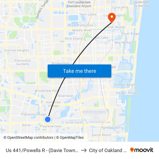 Us 441/Powells R - (Davie Town Plaza) to City of Oakland Park map