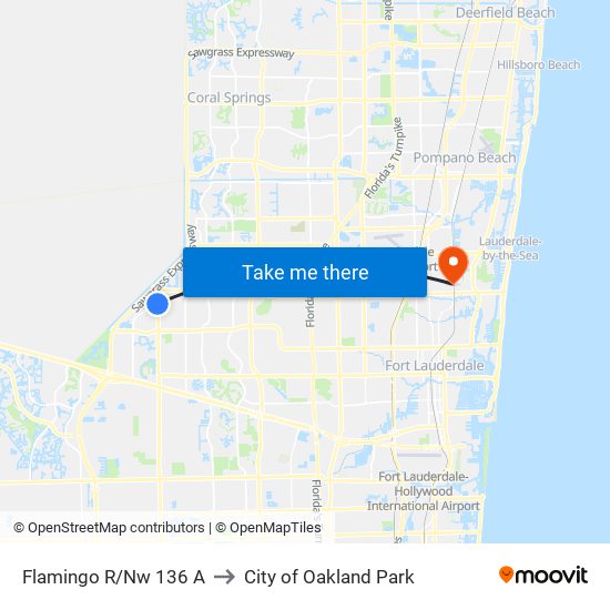 Flamingo R/Nw 136 A to City of Oakland Park map