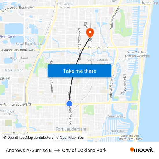 Andrews A/Sunrise B to City of Oakland Park map